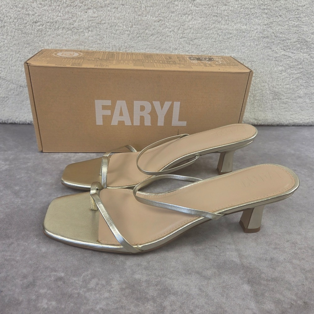 Faryl by Farylrobin Aria Gold Leather Strappy Kitten Heel Sandals Size 13 Womens